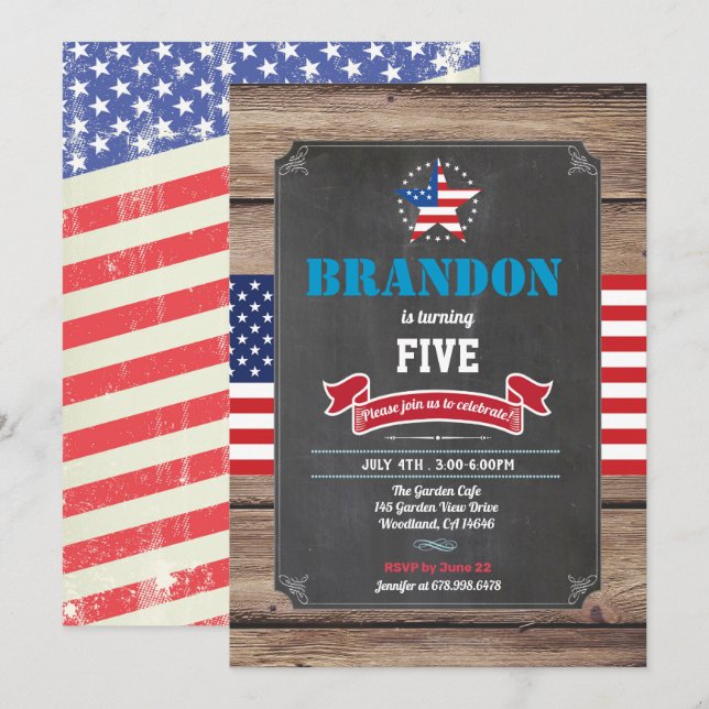 Independence Day boy birthday party (any age) kid Invitation (Front/Back)