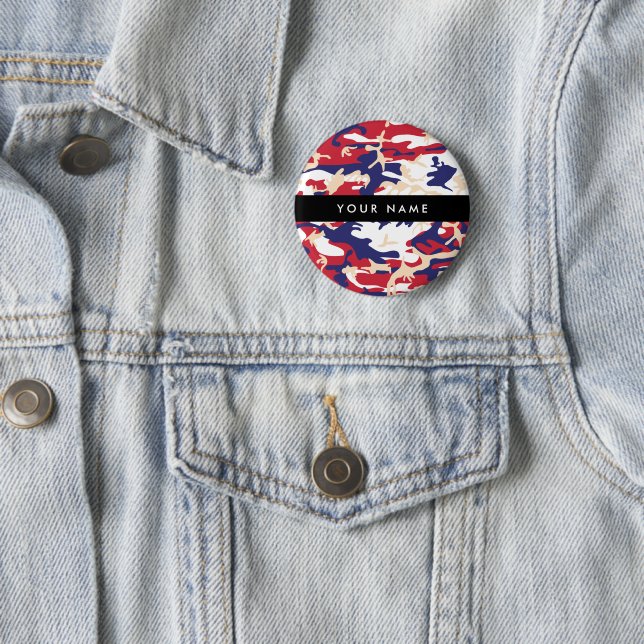 Independence day Camouflage Your name Personalize Button (In Situ)