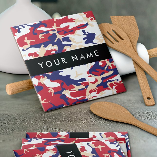 Independence day Camouflage Your name Personalize Ceramic Tile (Creator Uploaded)