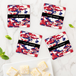 Independence day Camouflage Your name Personalize Coaster Set