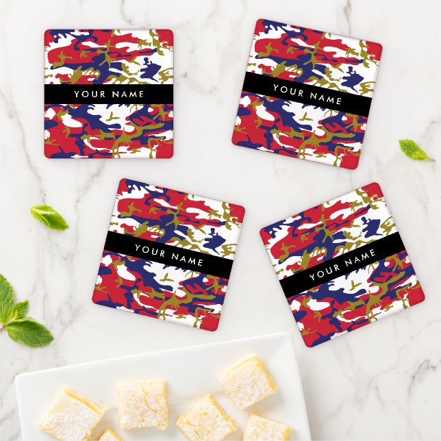Independence day Camouflage Your name Personalize Coaster Set (In Situ)