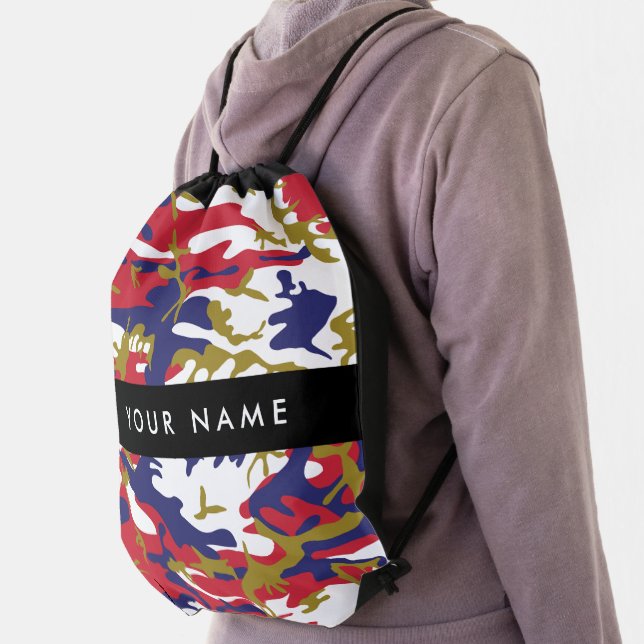 Independence day Camouflage Your name Personalize Drawstring Bag (Insitu)