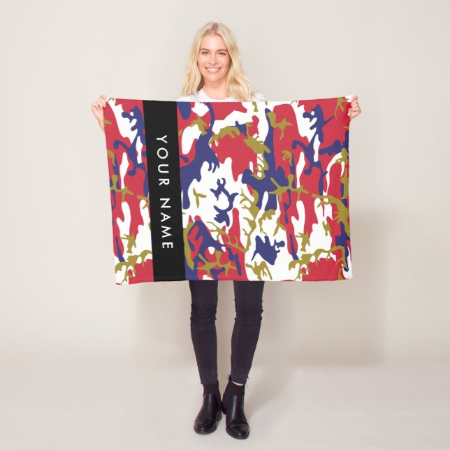 Independence day Camouflage Your name Personalize Fleece Blanket (In Situ)