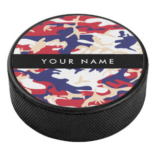 Independence day Camouflage Your name Personalize Hockey Puck