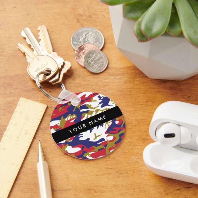 Independence day Camouflage Your name Personalize Keychain (Desk)