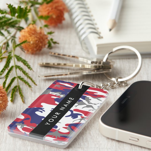 Independence day Camouflage Your name Personalize Keychain (Front Right)