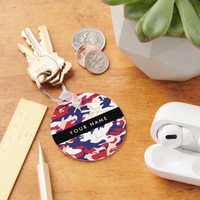 Independence day Camouflage Your name Personalize Keychain (Desk)