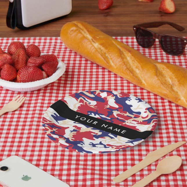 Independence day Camouflage Your name Personalize Paper Plates (Picnic)
