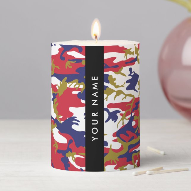 Independence day Camouflage Your name Personalize Pillar Candle (In Situ)