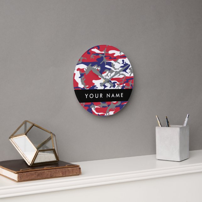 Independence day Camouflage Your name Personalize Round Clock (Office)