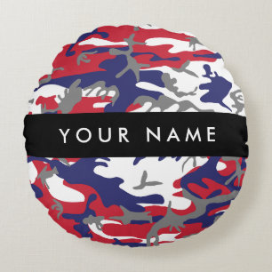 Independence day Camouflage Your name Personalize Round Pillow