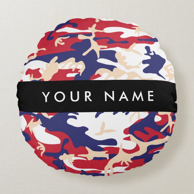 Independence day Camouflage Your name Personalize Round Pillow (Front)