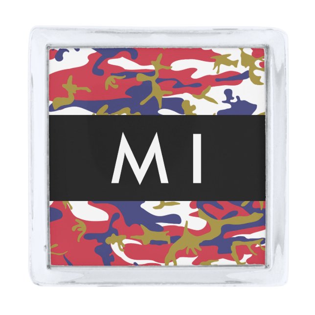 Independence day Camouflage Your name Personalize Silver Finish Lapel Pin (Front)