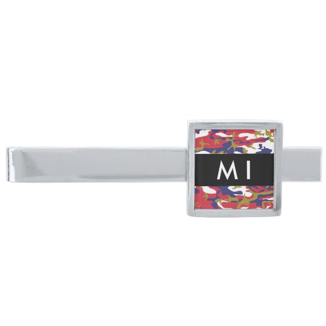 Independence day Camouflage Your name Personalize Silver Finish Tie Bar (Front)