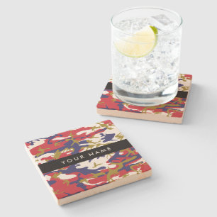 Independence day Camouflage Your name Personalize Stone Coaster
