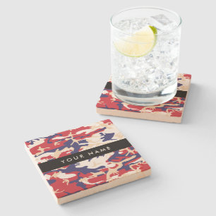 Independence day Camouflage Your name Personalize Stone Coaster