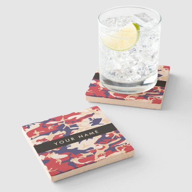 Independence day Camouflage Your name Personalize Stone Coaster (Side)