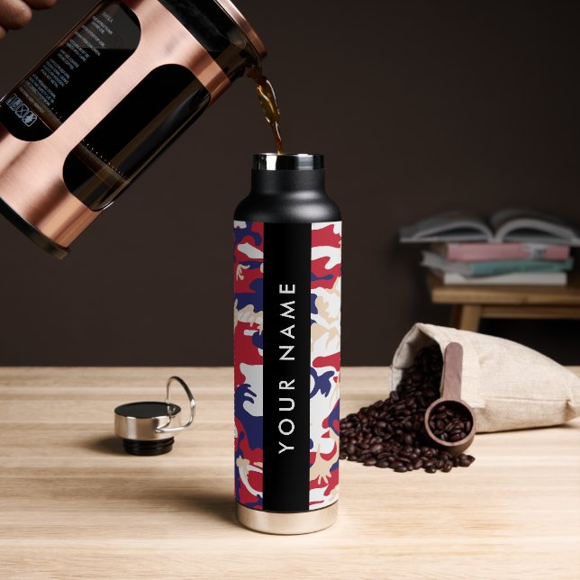 Independence day Camouflage Your name Personalize Water Bottle (Coffee)