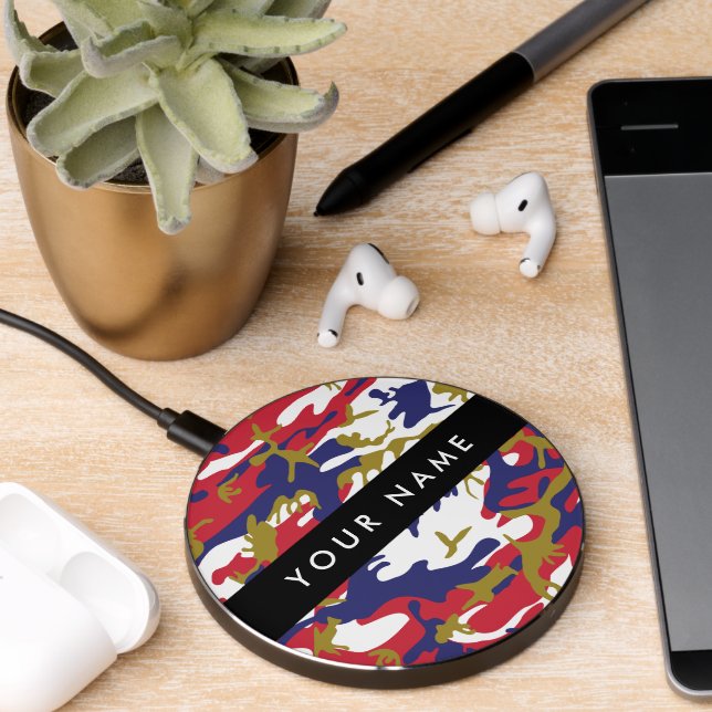 Independence day Camouflage Your name Personalize Wireless Charger (Desk 2)