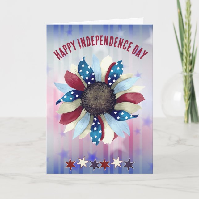 Independence Day Celebration Red White Blue Flower Card (Front)