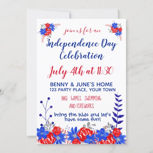Independence Day Celebration Watercolor Floral Invitation
