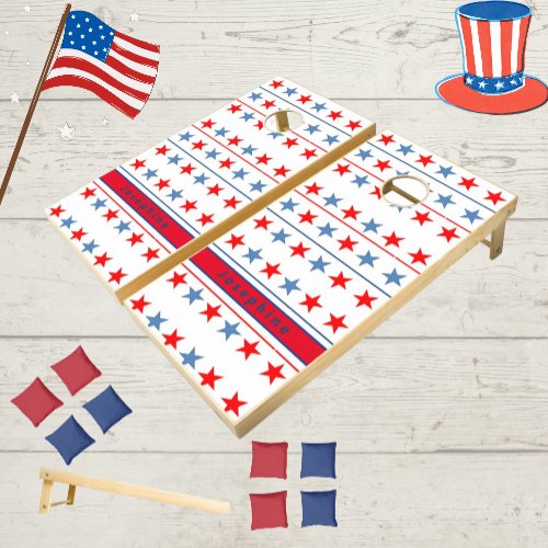 Independence Day Custom Name Red White Blue Cool Cornhole Set