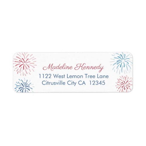 Independence Day Firework Bursts Return Address Label