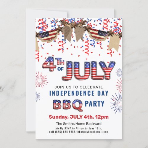 Independence Day Fireworks 4th of JULY BBQ Party Invitation