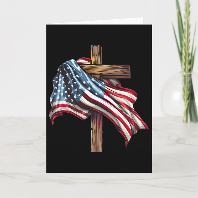 Independence Day Flag Cross Print  Card (Front)