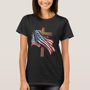 Independence Day Flag Cross Print  T-Shirt