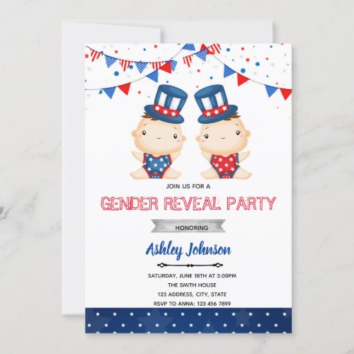Independence day gender reveal party invitation