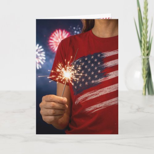 Independence Day Girl Holding a Sparkler Card
