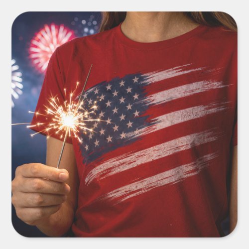 Independence Day Girl Holding a Sparkler Square Sticker