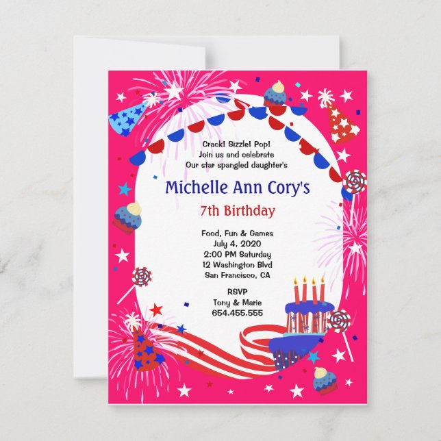 Independence Day Girl's Birthday Party Invitation (Front)