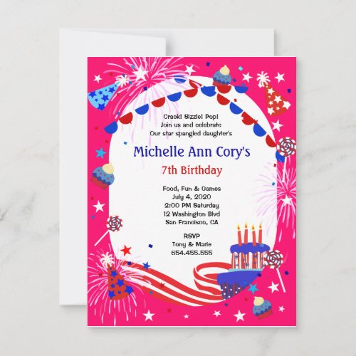 Independence Day Girl's Birthday Party Invitation