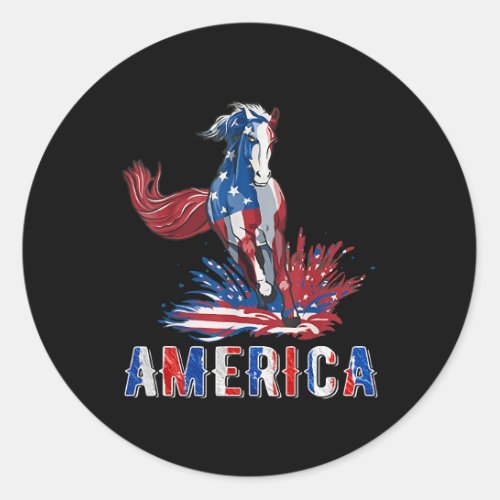 Independence Day Horse America 4th Of July Classic Round Sticker