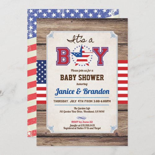 Independence Day its a baby boy shower rustic Invitation