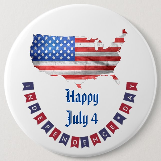Independence Day July 4 American Flag USA Country Pinback Button (Front)