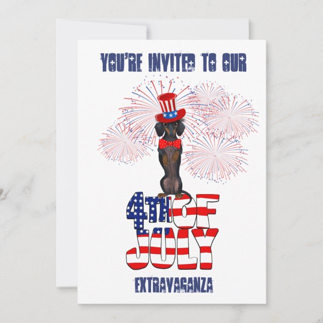 Independence Day July 4 Dachshund Party Invitation (Front)