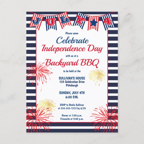 Independence Day July 4th Bunting Backyard BBQ  In Postcard