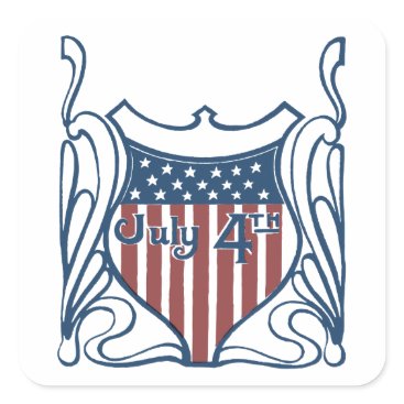 Independence Day July 4th Vintage Shield w/Stars Square Sticker Independence Day July 4th Vintage Shield w/Stars Square Sticker