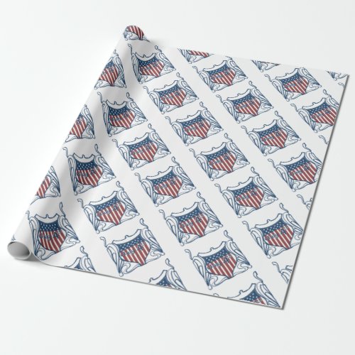 Independence Day July 4th Vintage Shield wStars Wrapping Paper