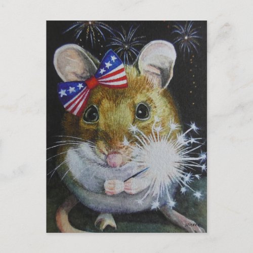 Independence Day Mouse No 1 Watercolor Art Postcard