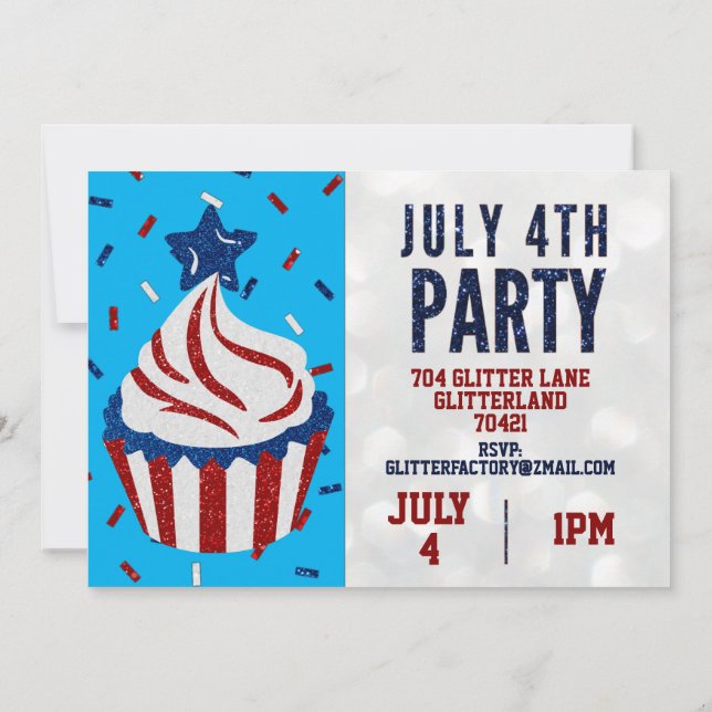 Independence Day Party July 4 Glitter Invitation (Back)