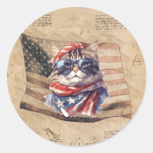 Independence day Patriotic American flag 4th July  Classic Round Sticker