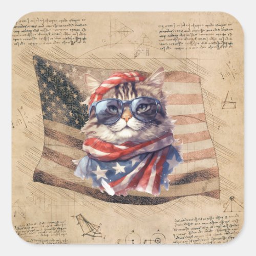 Independence day Patriotic American flag 4th July  Square Sticker