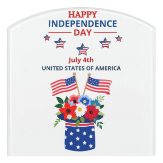 Independence Day Patriotic Floral Door Sign