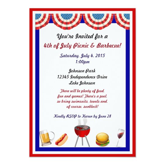 Independence Day Picnic And Barbecue Invitations