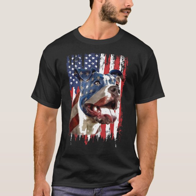 Independence Day Pitbull American Flag Shirt (Front)