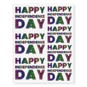 Independence Day Rainbow Glitter July 4 Typography Temporary Tattoos